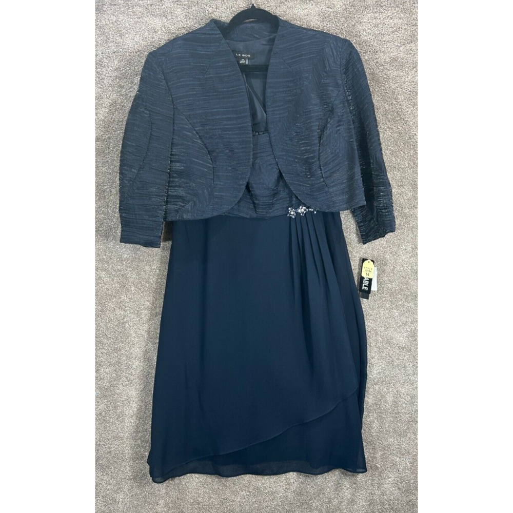 Le Bos Jacket Dress 14 Knee Length Blue Bodice Halter Back‎ Zip 2 Piece NWT